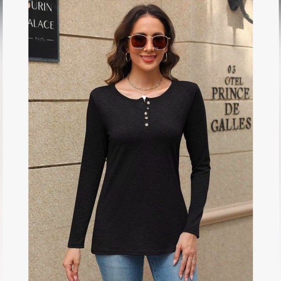 🛍️🛍️🛍️ NWOT Eadinve Black Long Sleeve Henley T-Shirt XXL - Picture 3 of 8